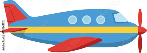 Colorful cartoon airplane with propeller and windows flying through the sky transportation aircraft for kids isolated on transparent background