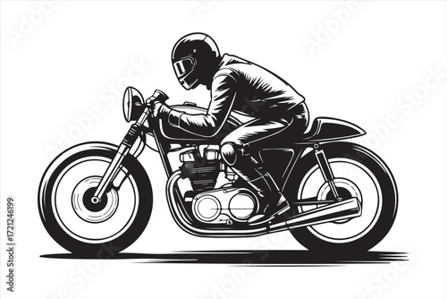 Biker Riding Vintage Motorcycle – Black and White Art