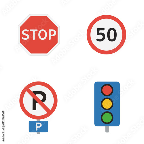Traffic Signs and Signals Icons Set