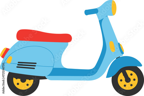 Retro style light blue scooter with red seat iconic transportation fun vintage classic vehicle for urban travel and leisure isolated on transparent background