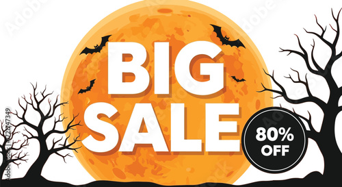 Spooky Halloween big sale with 80% off discount and full moon