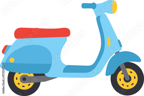Retro blue scooter with red seat captures classic european urban transportation style isolated on transparent background