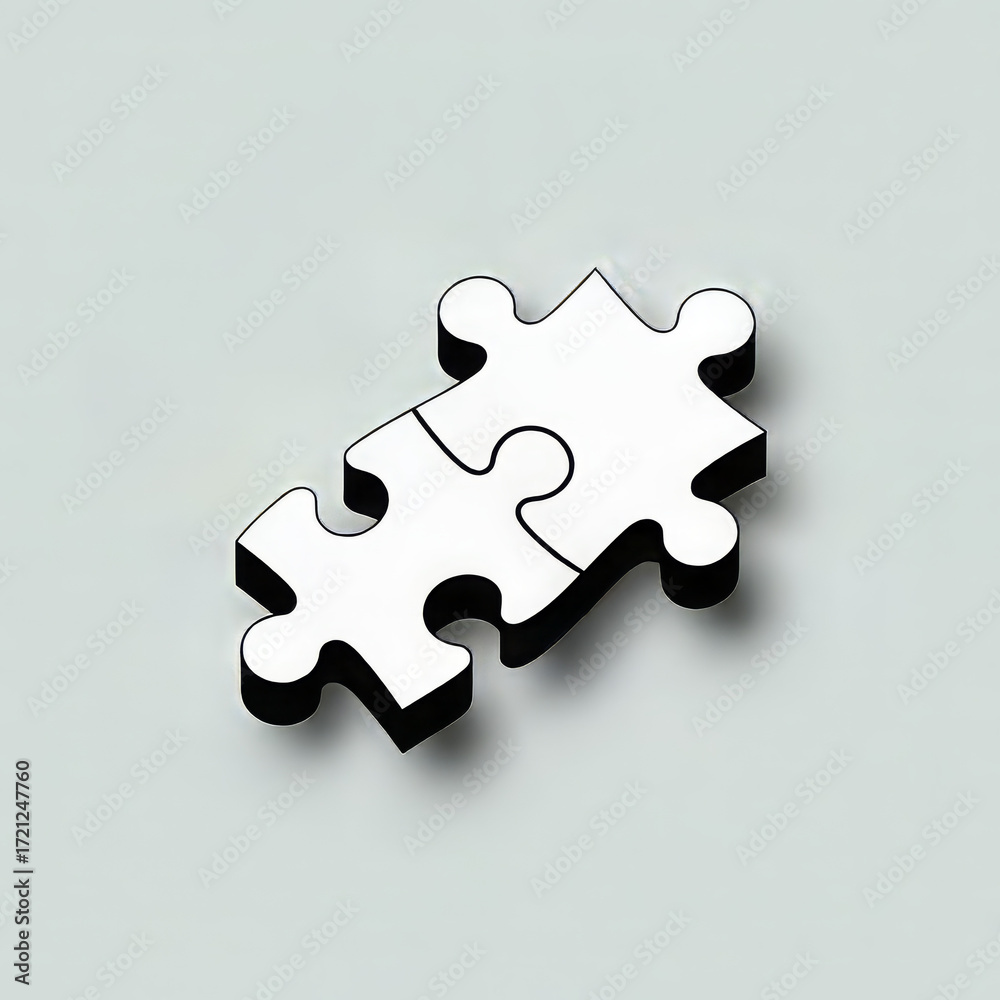 Obraz premium Two white puzzle pieces connected together on a gray background representing problem solving and teamwork