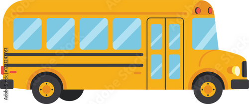 Classic yellow school bus transportation icon for educational journeys and student commute isolated on transparent background