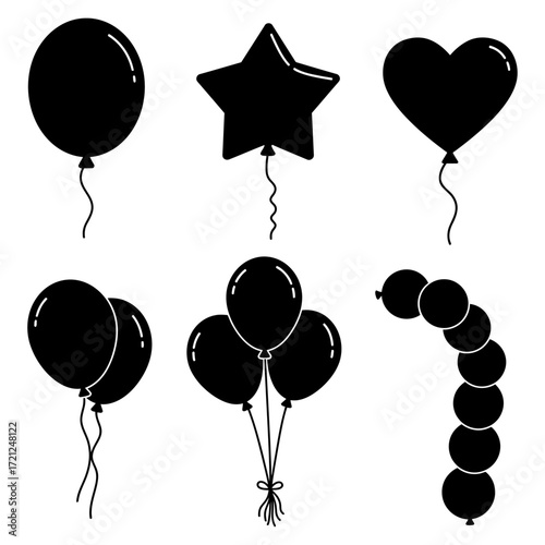 Silhouette Balloon Set Diverse Shapes & Styles for Festive Designs