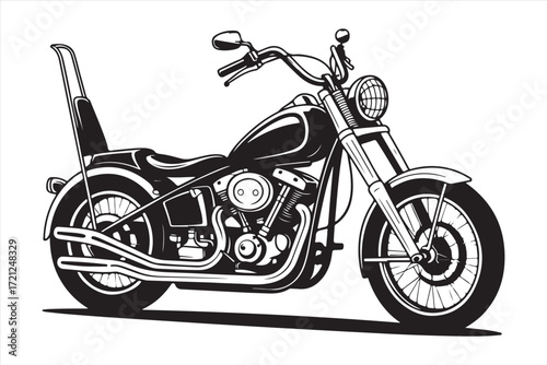 Biker Riding Vintage Motorcycle – Black and White Art