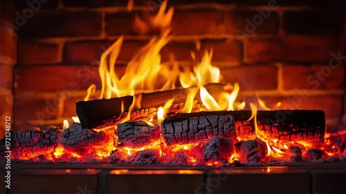 A crackling fireplace radiates warmth and creates a cozy setting perfect for winter nights and holiday celebrations in December