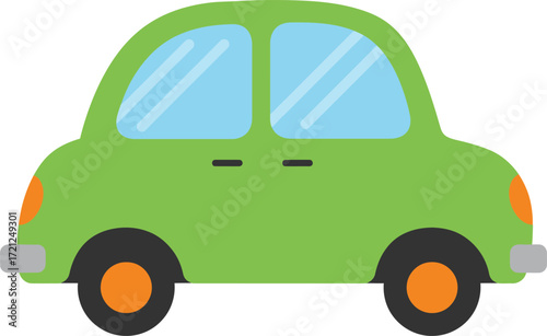 Adorable cartoon green car with big wheels and sunny windows for children's designs and educational materials isolated on transparent background
