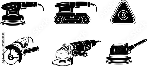 Electric sanding machine icons set. Different polishing machine icons .