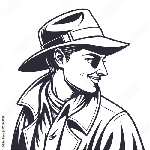 Film Noir Detective Illustration - Classic Mysterious Style.

