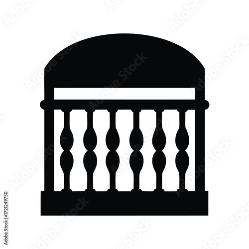 Black Silhouette of an Ornate Balcony or Veranda Structure with Arch
