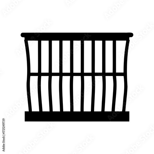 Abstract illustration of a black cage with vertical bars and a base