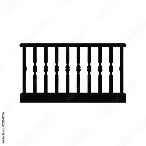Silhouette image depicting a wooden railing with ornate spindles design