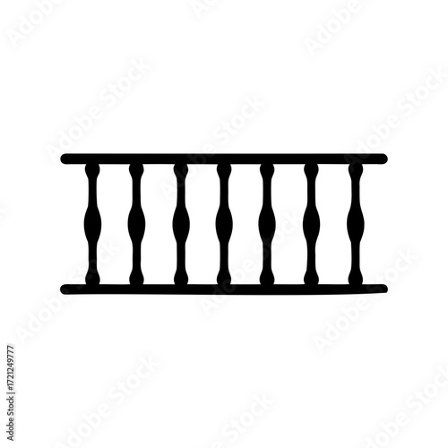 Graphic Silhouette of a Decorative Balustrade or Railing on White Background