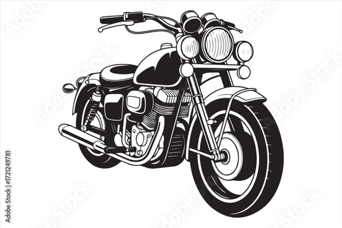 Biker Riding Vintage Motorcycle – Black and White Art