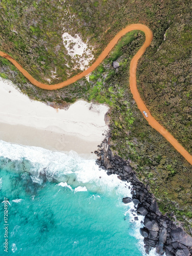 Photos Aerial view of red dirt road, Western Australia