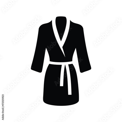 Black silhouette of a bathrobe with a white sash on white background