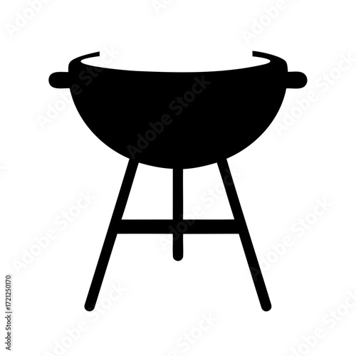 Black and white silhouette illustration of a barbecue grill on white