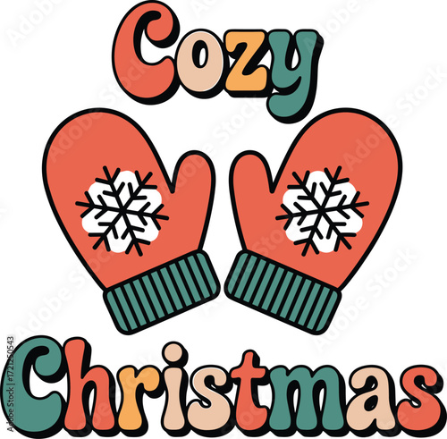 Warm cozy Christmas mittens with snowflakes design