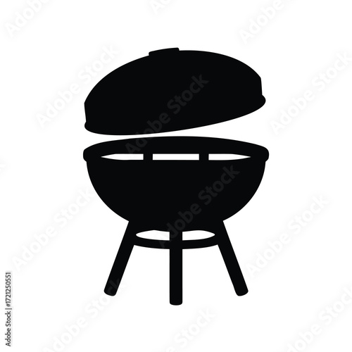 Silhouette of a barbecue grill with the lid open, ready for cooking