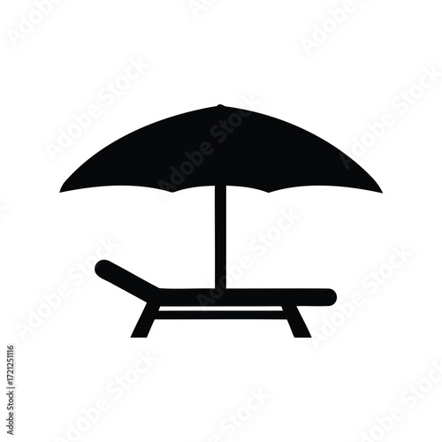 Black silhouette of beach chair under an umbrella provides shading vacation time