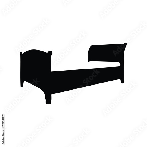Silhouette illustration of a classic sleigh bed frame with mattress included