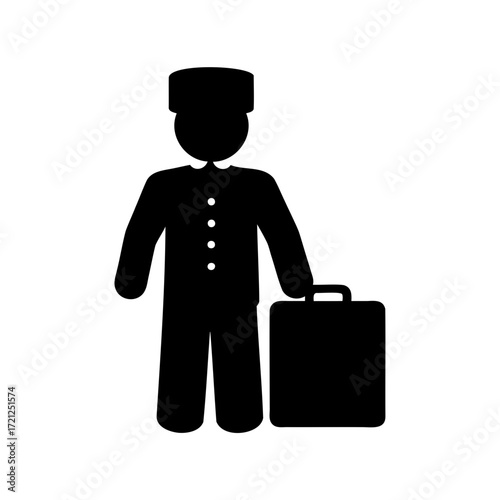 Silhouette of a hotel porter holding a suitcase, a simple line drawing