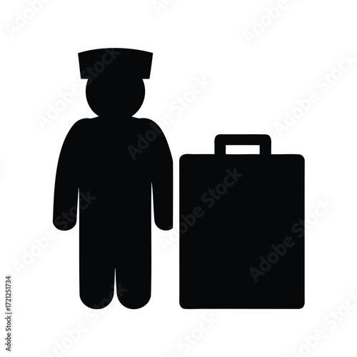 Silhouette of a Bellhop with Luggage, Symbol of Hospitality and Service