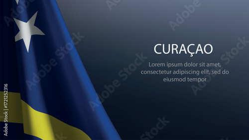 Curacao flag with emblem on dark gradient background
