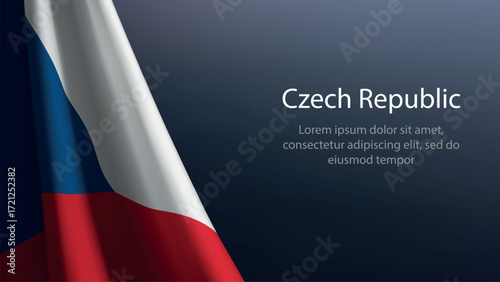 Czech Republic flag with emblem on dark gradient background