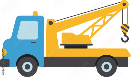 Brightly colored tow truck icon with crane for vehicle recovery and transport services clear simple design isolated on transparent background
