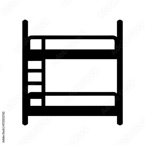 A minimalist illustration of a black bunk bed against a white background