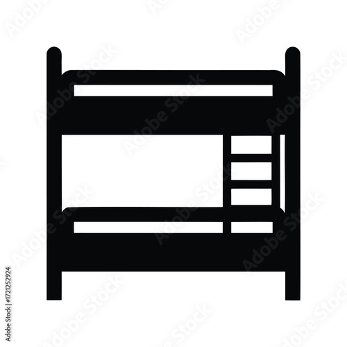 Stylized monochrome illustration of a bunk bed with a ladder on the side