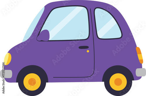 Adorable purple cartoon car isolated on a for fun transportation graphics and children's designs isolated on transparent background