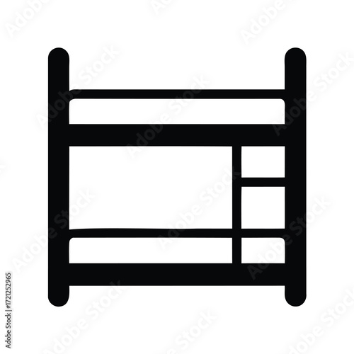 A minimalist black and white illustration of a bunk bed structure
