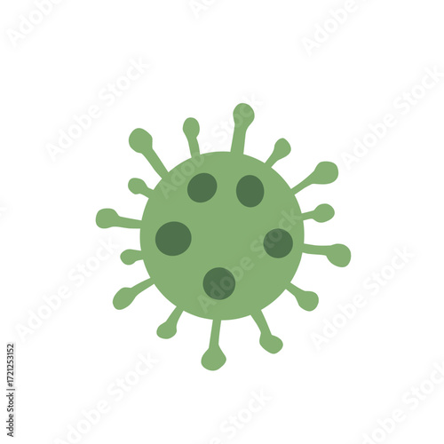 Green virus icon in flat vector style. Simple microorganism illustration representing bacteria, germs, infection, and disease concept for medical and healthcare design