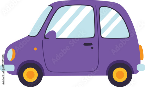 Charming purple compact car with yellow wheels a fun and whimsical design for various applications isolated on transparent background
