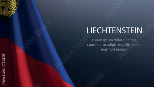 Liechtenstein flag with emblem on dark gradient background