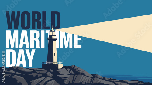 World Maritime Day Lighthouse and Ocean Waves Illustration