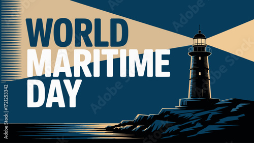 World Maritime Day Lighthouse and Ocean Waves Illustration