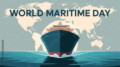 World Maritime Day Celebration with Ship Sailing Across the Globe and Ocean Waves