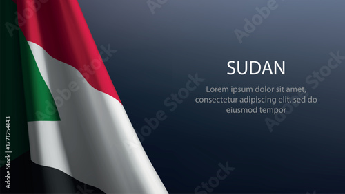 Sudan flag with emblem on dark gradient background