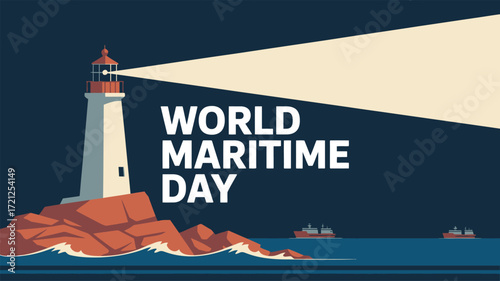 World Maritime Day Lighthouse and Ocean Waves Illustration
