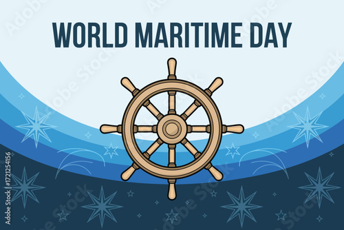 World Maritime Day Nautical Ship Wheel Illustration