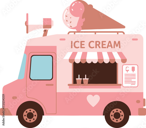 Charming pink ice cream truck offering sweet frozen delights a delightful treat for all ages isolated on transparent background