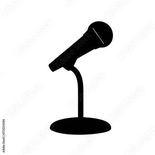 Black and white microphone on a stand, simple vector illustration design