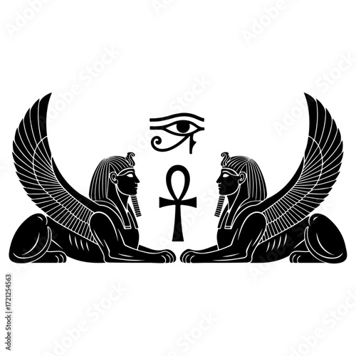 Ancient Egyptian Sphinxes and Symbols of Power and Protection.