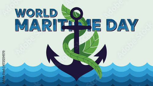World Maritime Day with Anchor Symbol and Ocean Waves for Peace and Sustainability