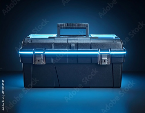 Dark toolbox lit by blue light