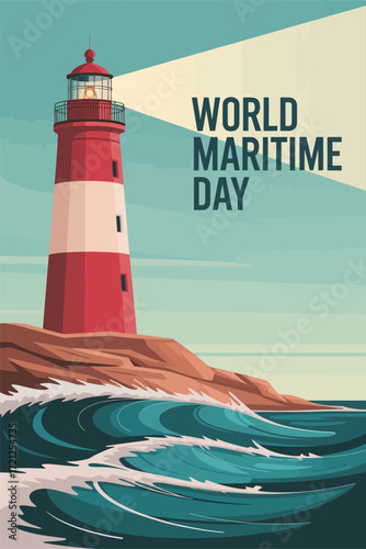 World Maritime Day Lighthouse and Ocean Waves Illustration